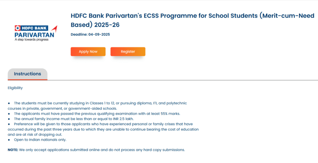 HDFC ECSS Scholarship